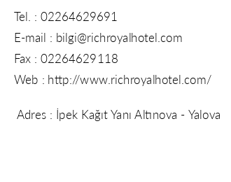 Rich Royal Hotel iletiim bilgileri